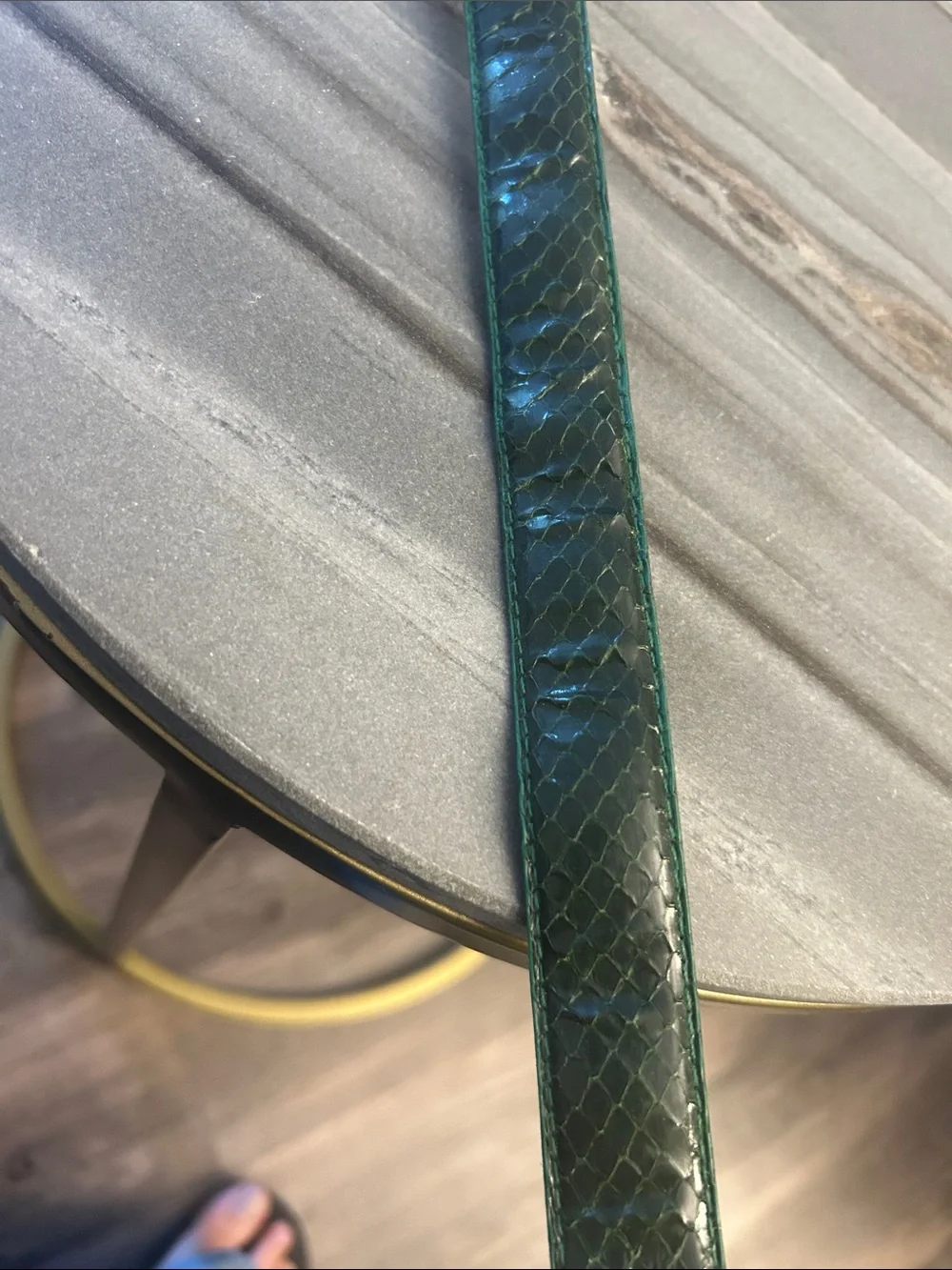 Magid Snakeskin Green Embossed Leather Belt with Gold Crescent Buckle Size S